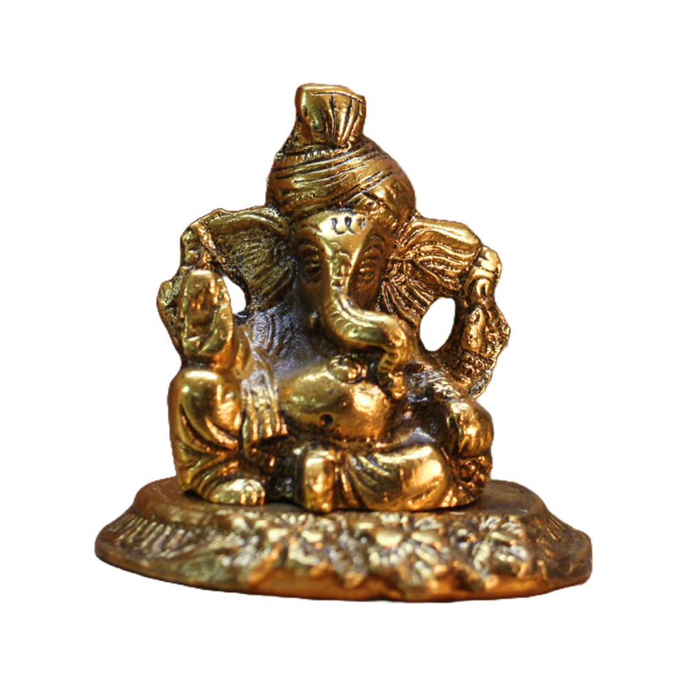 Golden Small Metal Ganesha Idol Showpiece for Gift, Home Decor Ganpati Statue for Pooja Temple Office Decoration Gifts